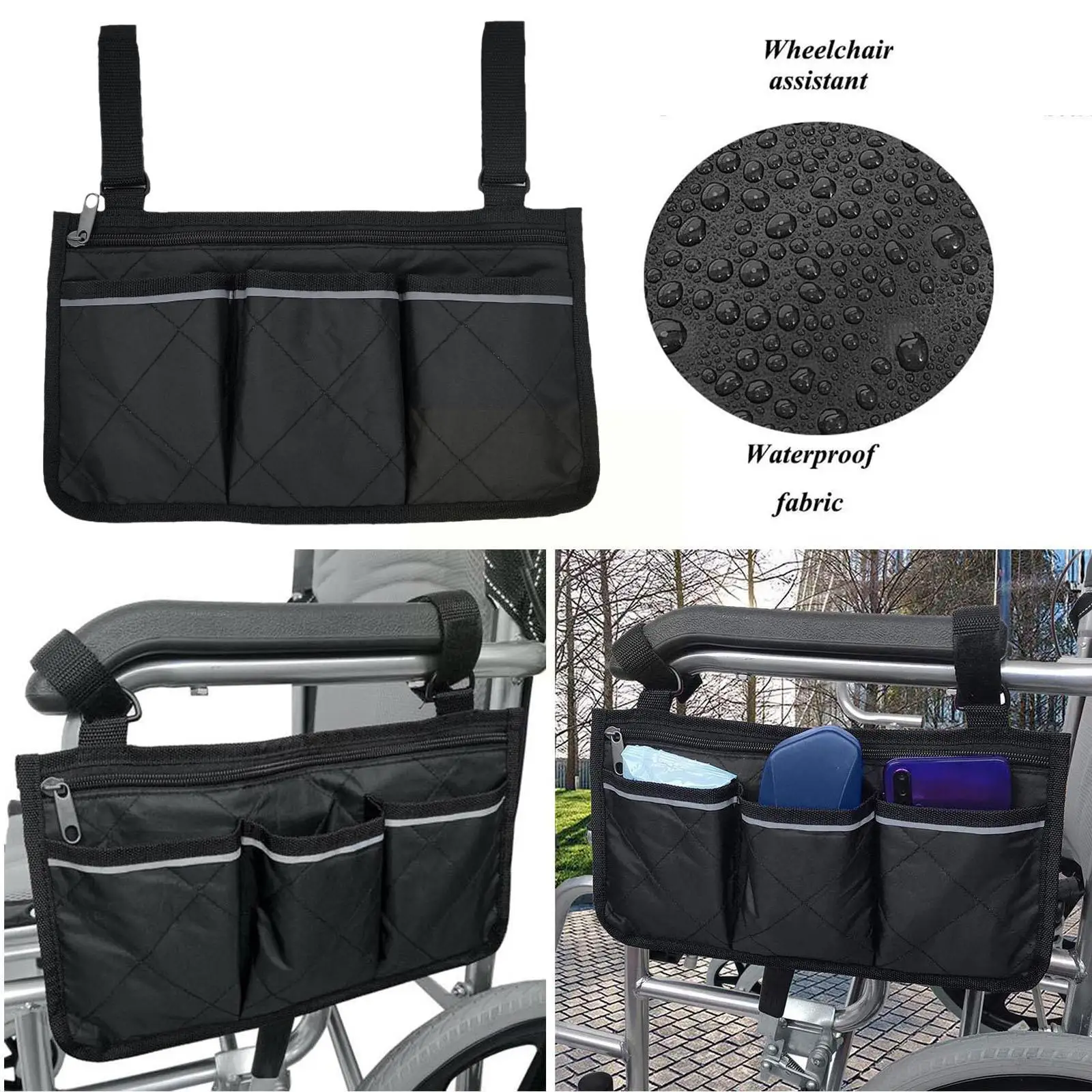 1pc Multi-pocket Wheelchair Hanging Bag Electric Wheelchair Home Storage Armrest Side Armrest Storage Bag Bag I1l1