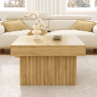 Table basse en bois avec plateau en PB et base en MDF, 79x79x46 cm, robuste, polyvalente, design moderne pour le salon, la salle à manger, le bureau, la décoration 1