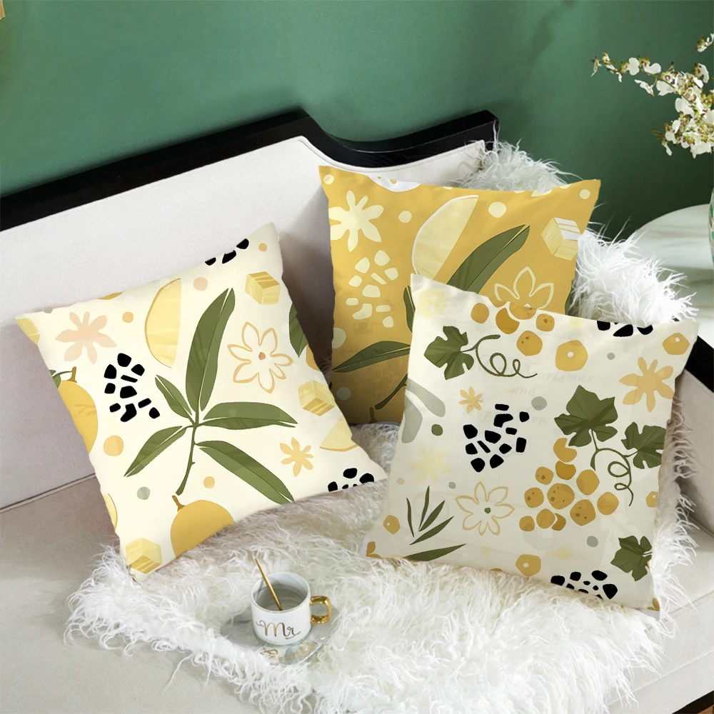 

Yellow Leave Cushion Covers Yellow Plants Pattern Pillow Covers For Home Sofa Decorative Throw Pillowcases