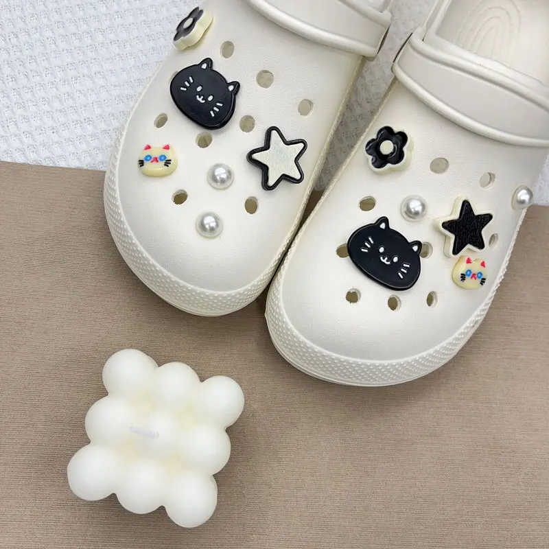 Cute Black White cat Set Shoe Charms for Crocs Slipper Accessories