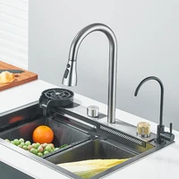 Waterfall Kitchen Sink 201 Stainless Steel Sink Large Single basin With Large Single Slot Sink Above Counter With Cup Disher 1