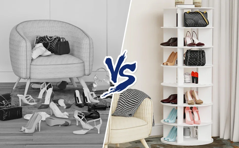 Description Picture 3 of itemRotating Shoe Rack 7-Tier Wood, Holds 32 Pairs of Shoes 360° Spinning, Space-Saving, Easy To Assemble, Shoe Cabinet