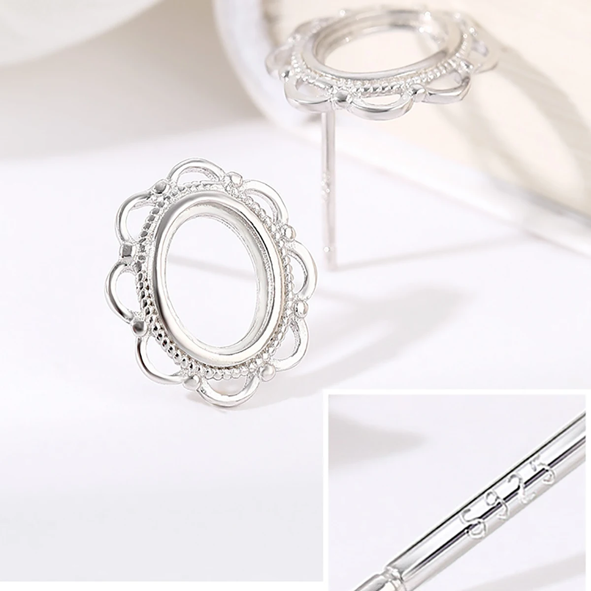 925 Sterling Silver Blank Flower Stud Earrings Base Fit Round Oval Cabochon Bead Settings DIY Jewelry Making Supplies