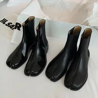 Retro Split Toe Ankle Boots Woman Shiny&Matte Leather Shoes Tabi Ninja Chelsea Botas Mujer Low Heels Trotters Booties Winter - Image 2