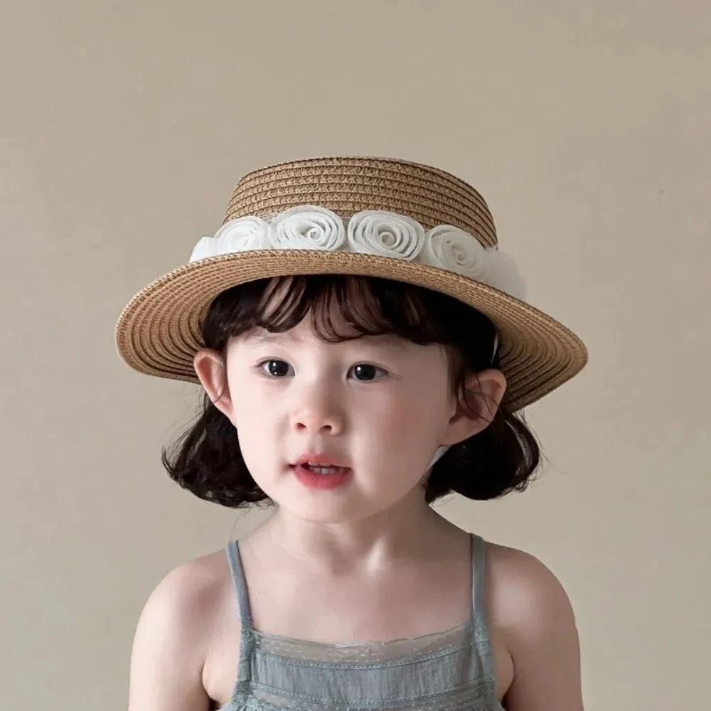 New Summer Baby Straw Caps French Beach Flower Lace Straw Hat Travel Vacation Children Sun Hat Outdoor