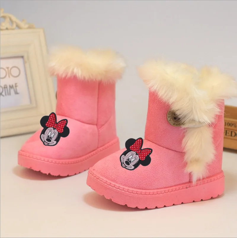 Bottes d'hiver enfant roses Minnie Mouse fourrées