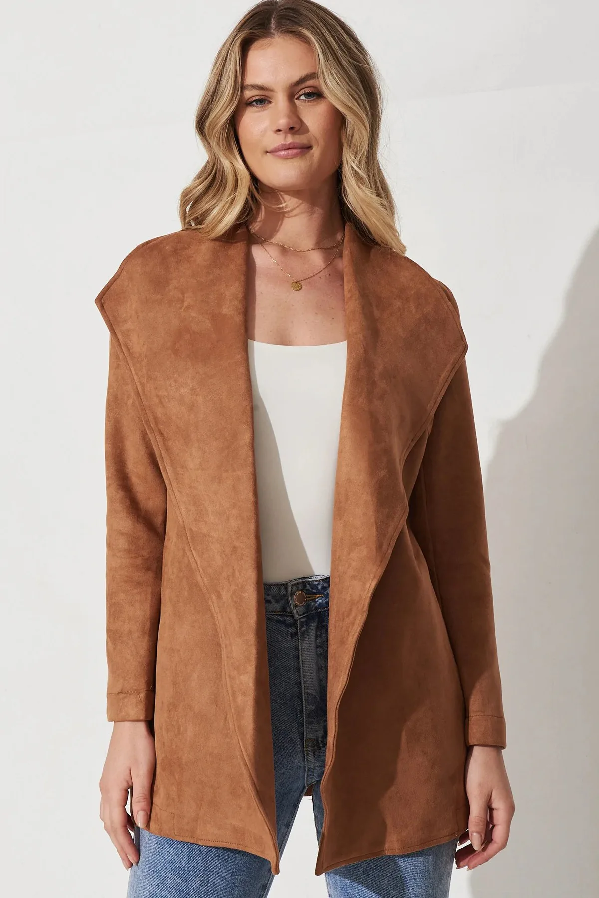 

Fall Winter Suede Long Sleeve Coat Fashion Solid Color Street Wear Large Lapel Suit Cardigan with Belt Blazers Jackets Female