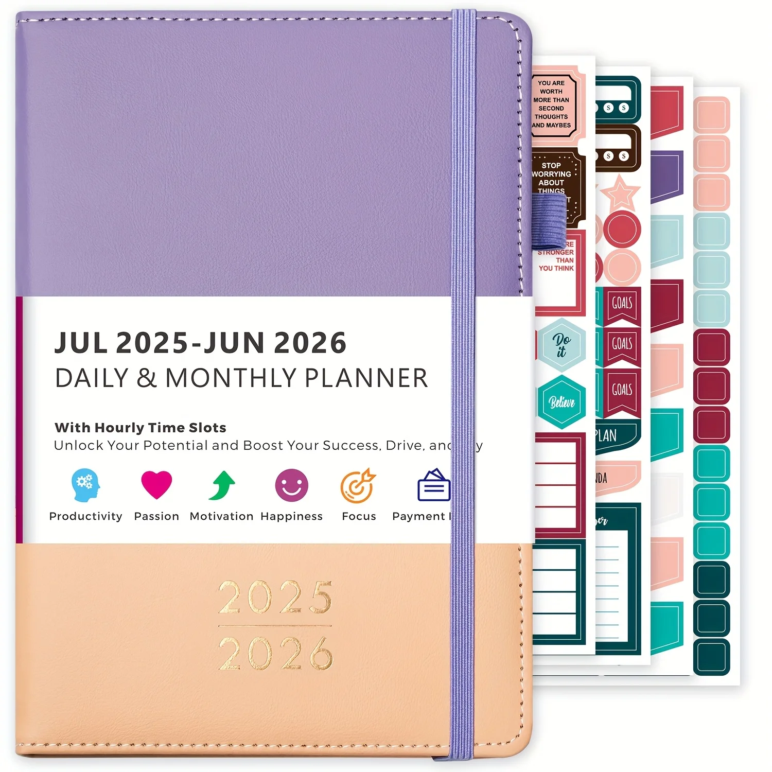 2025-2026 Academic Daily/Monthly Planner 5.7"x8.4" Hourly Schedule, 12 Tabs & Pocket Faux Leather Work/Home/School FOCUS DAY