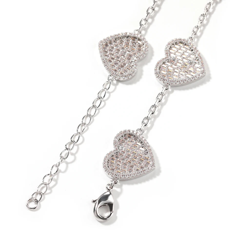 THE BLING KING 5 Hearts Necklace Iced Out Baguettecz Cubic Zirconia Link Chain Best Gift For Women Girl Hiphop Jewelry