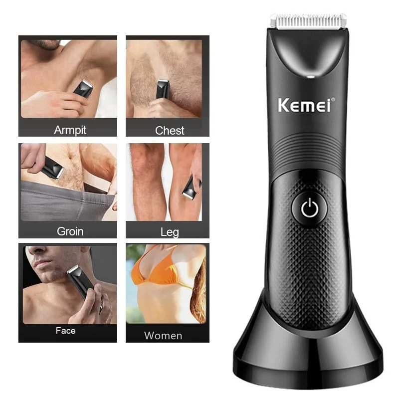 Kemei Washable Body Hair Trimmer For Men & Women Electric Face Beard Trimmer Pubic Ball Groin Shaver Ceramic Blade Body Groomer