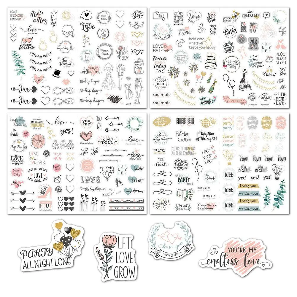 Wedding Bliss Stickers Waterproof Removable Wedding Theme Love Eucalyptus Leaves Engagement Plan 230pcs