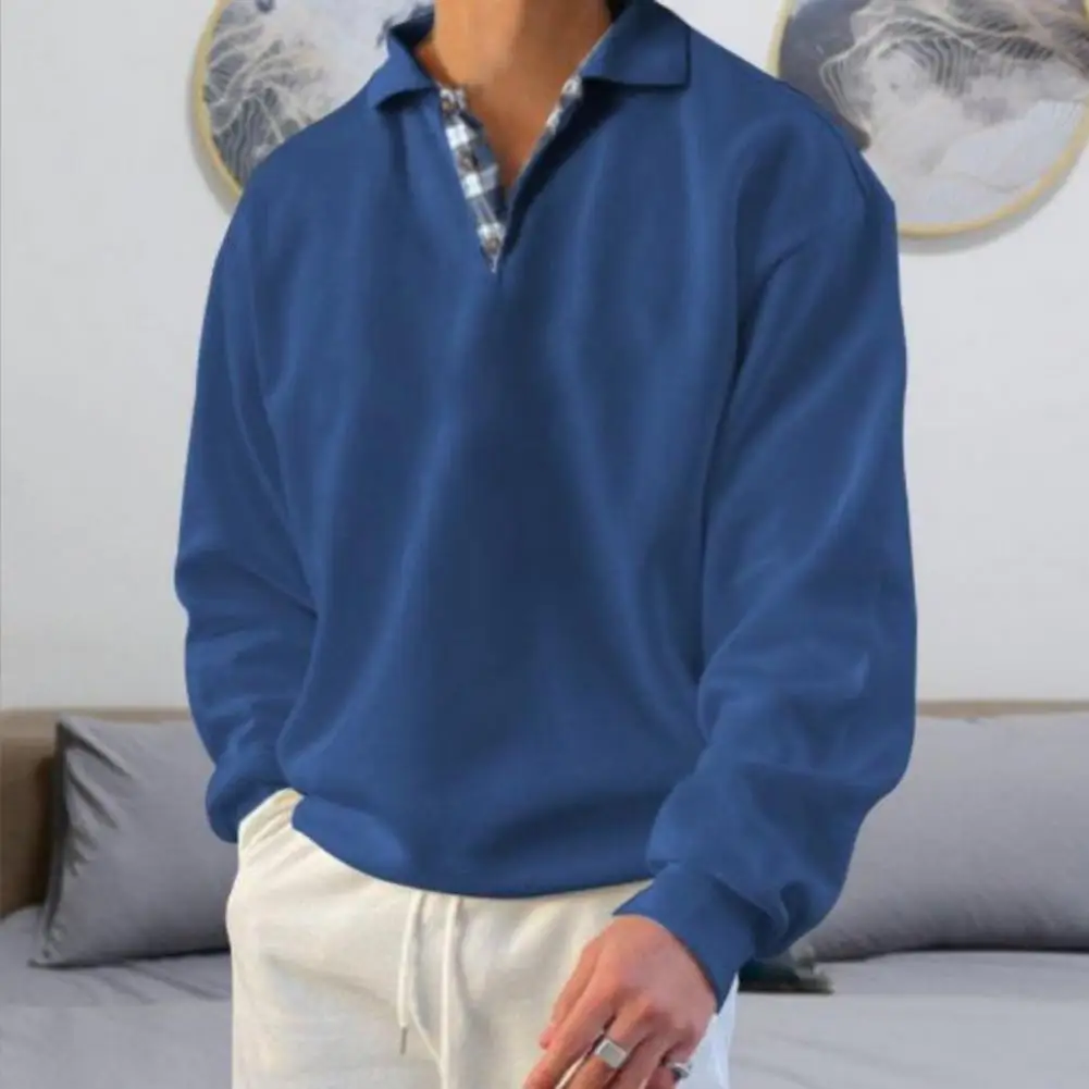 

Stylish Men Polyester Sweatshirt Stylish Men's Casual Sweatshirt Loose Lapel Pullover with Buttons Plus Size Mid for Daily