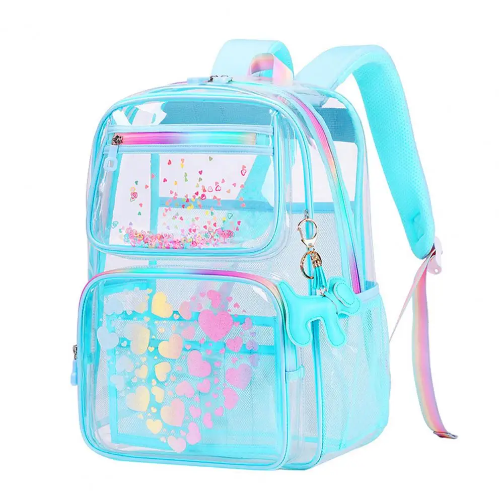 Spacious Book Bag Transparent Backpack for School Waterproof Backpack with Love Heart Prints Main Compartment Front for Boys 5