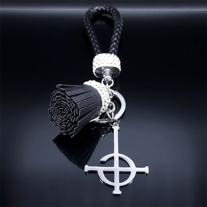 Ghost BC Tassel Crystal Key Chain Stainless Steel Alloy Leather
