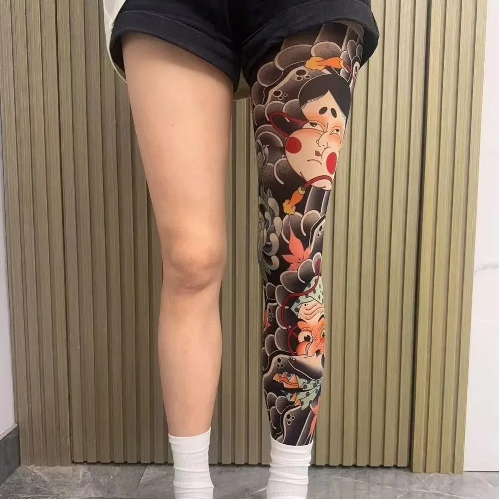 Full Leg Fake Tattoo Socks Printed Tights Cycling Fishing Elastic Socks Sun-proof Cool Personalized Driving Sexy Stockings