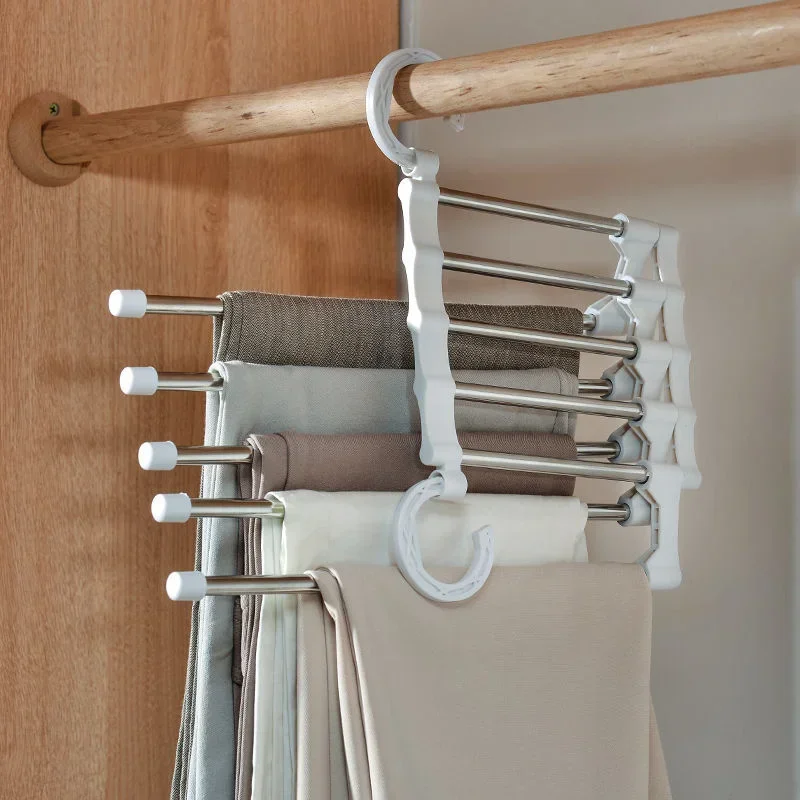 Pants Rack 1PC Telescopic Folding Multi-layer Hanger Household Magic Clip Wardrobe Storage