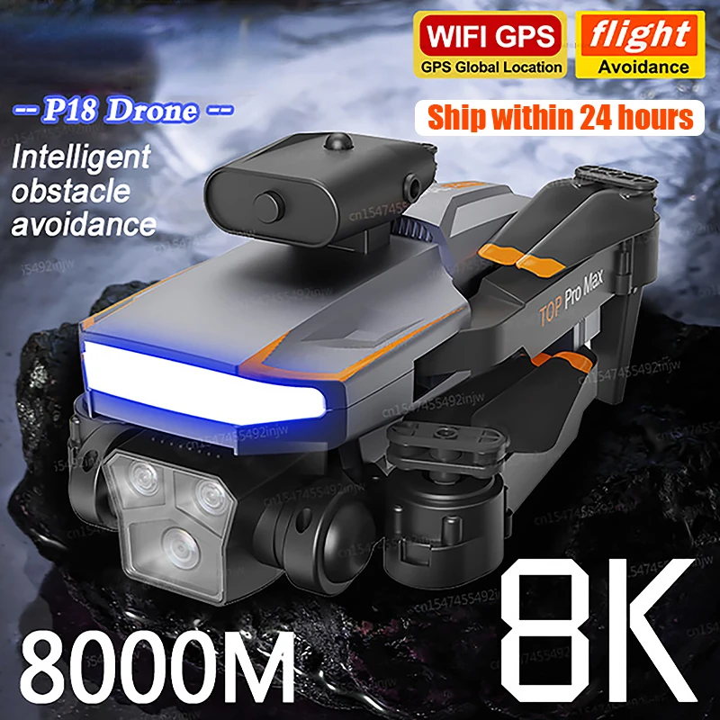 

P18 Drone 8K GPS HD Triple Camera Optical Flow Positioning Obstacle Avoidance HD Photography Foldable Quadcopter Drone