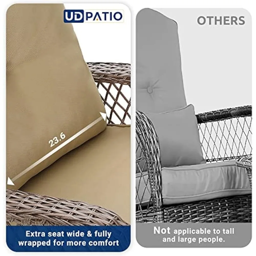 Outdoor Furniture 3 Piece Rocking Chairs Bistro Set, Wicker Patio Chairs with 4‘’ Thick Cushions, Comfortable High Backyard 5