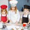 Cute Child Craft Apron and Hat Sets Household Cleaning Tools Solid Color Front Pocket Bib Apron + Elastic Band Art Cooking Cap 3