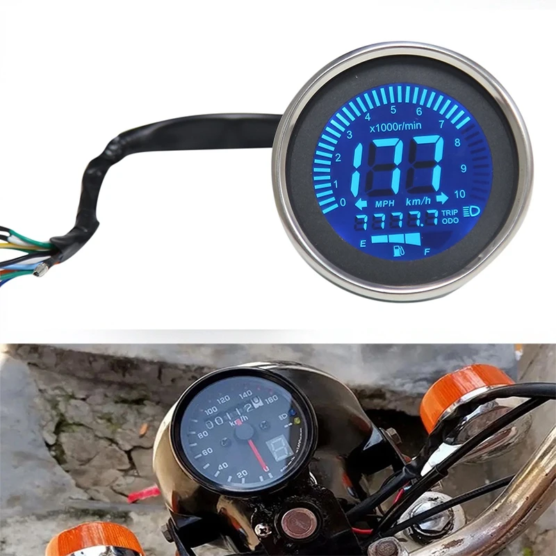 Universal Motorcycle Digital Speedometer Retro Lcd Odometer Cafe Racer Tachometer Indicator
