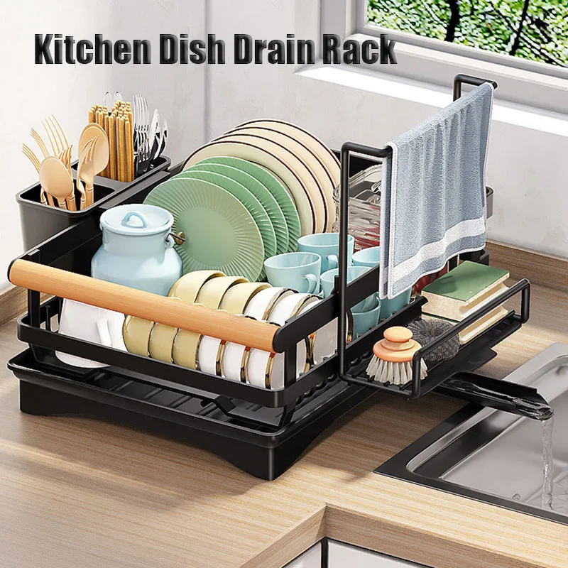 

Large Kitchen Dish Drainer Dish Drain Rack Tableware Storage Organizer Shelf Sink Sponge Holder Towel Rack Kitchen Accessories