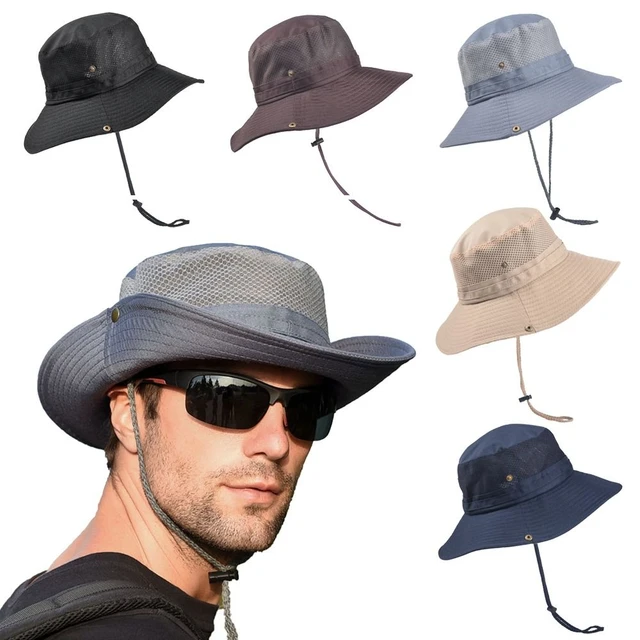 Solid Color Sun Hats For Men Outdoor Fishing Cap Wide Brim Anti-UV Beach  Caps Bucket Hat Summer Hiking Camping - AliExpress