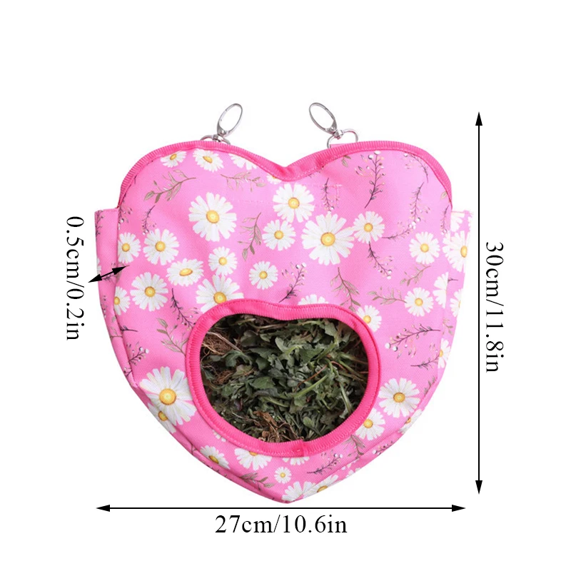 Heart-Shape Hay Bag Hanging Pouch Small Animals Feeder Holder Classic Rabbit Feeding Bag Guinea Pig Chinchilla Hanging Hay