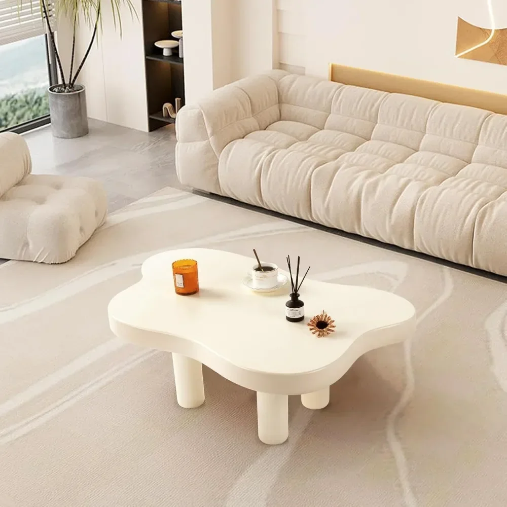 Cloud Coffee Table, Modern End Table, Cute Irregular Tea Table for Living Room, Bedroom White 37 Inch, 57 Pounds 2