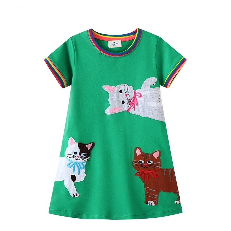 Girls Princess Dresses Cotton Summer Short Sleeve Children's T-shirt Dress Bright Baby Clothes Birthday Kids Toddler Costume