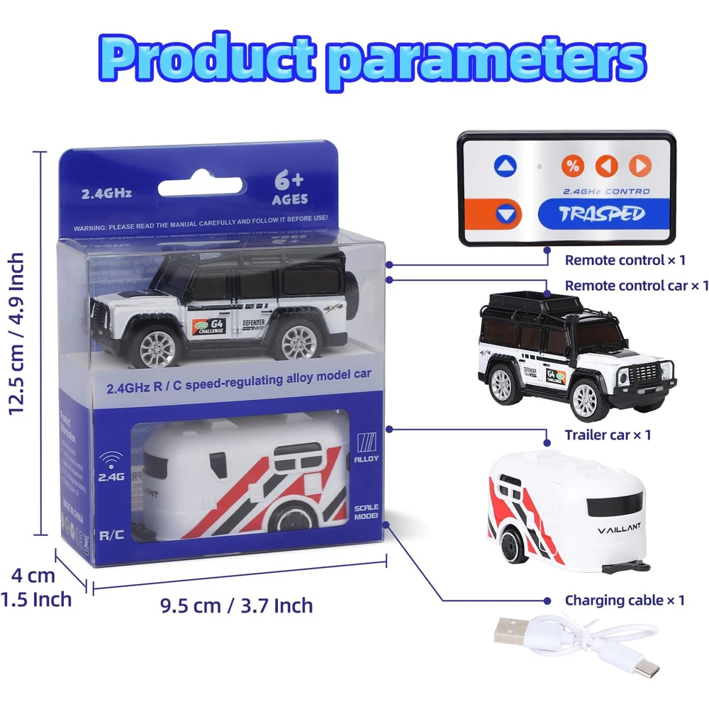 Mini RC Car 2.4Ghz 1:64 Adjustable Speed Mini Alloy Off-Road Remote Control Trailer Vehicle Gift Toys for Kids 4
