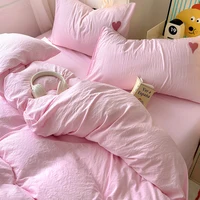 Parure de lit style coréen pour adultes et enfants, ensemble de literie simple avec drap plat et taies d'oreiller 3