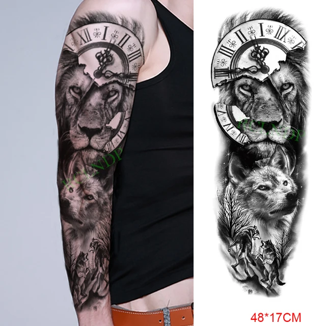 Autocollant de tatouage temporaire étanche Anubis, manches de tatouage pour hommes et femmes, ancien chien égyptien, rome, horloge oeil, bras complet, faux Flash 4