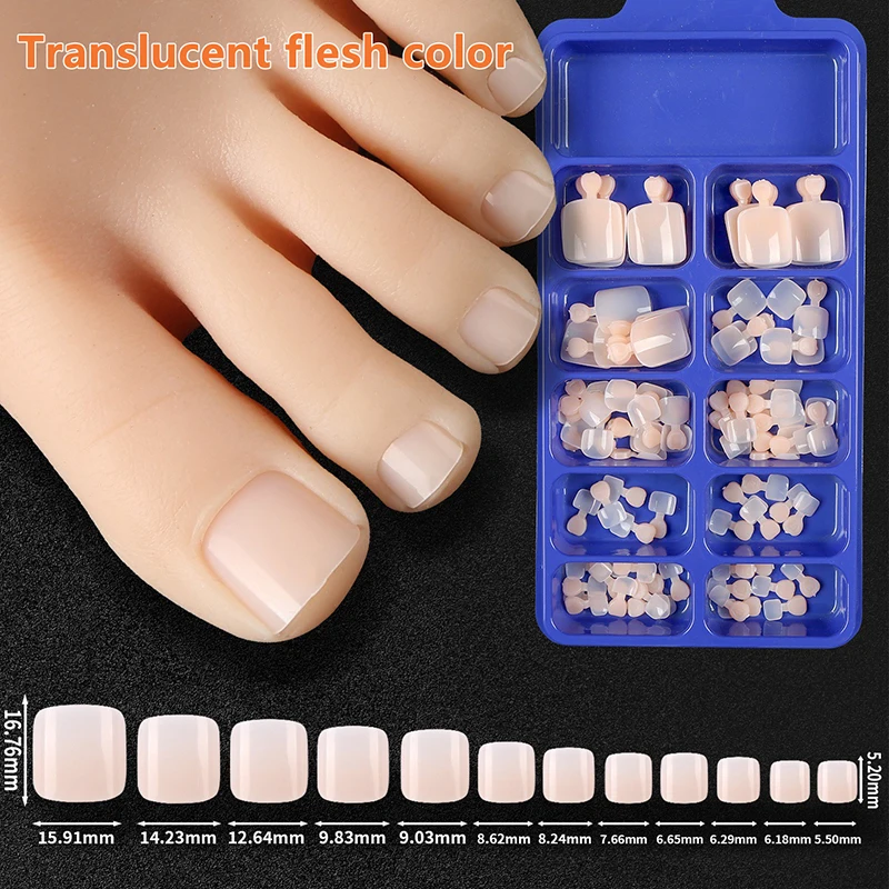 100개입 가짜 발톱 자연스러운 단색 프레스온 풋 풀커버 스퀘어 네일 아트 팁 빠른 착용 네일 매니큐어 도구