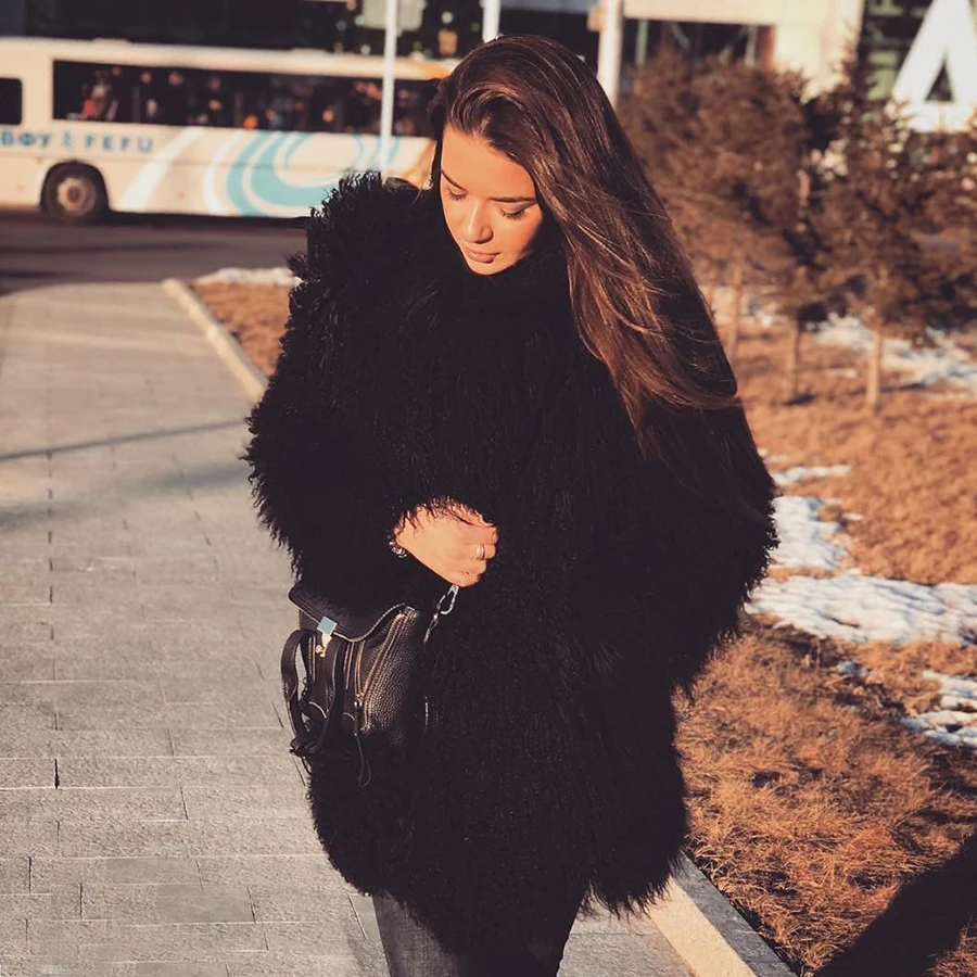Mongolia Sheep Fur Coat Women\'s Long Jacket Ladies Sheep Skin Coat Luxury Natural Tibetan Lamb Fur Coats