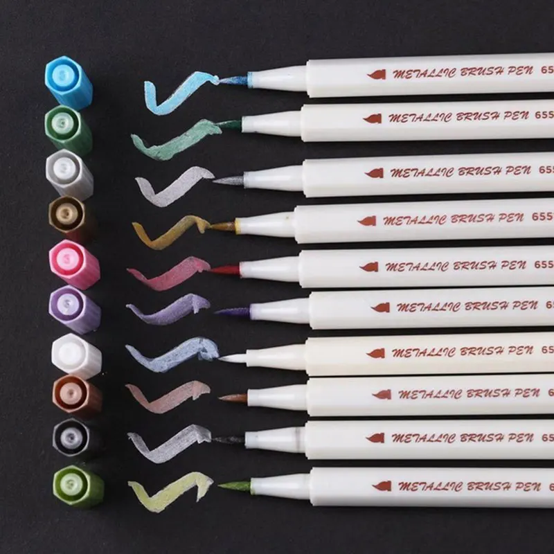 Color Marker Pens 10 PCS Brush tip Waterproof Oily Ink for Art Manga