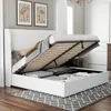 Queen Size Bed Frame Lift Up Storage Beds Linen Beds Frames with Hydraulic Storage/Wingback Headboard, Queen Bed Frame 1