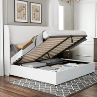 Queen Size Bed Frame Lift Up Storage Beds Linen Beds Frames with Hydraulic Storage/Wingback Headboard, Queen Bed Frame 1