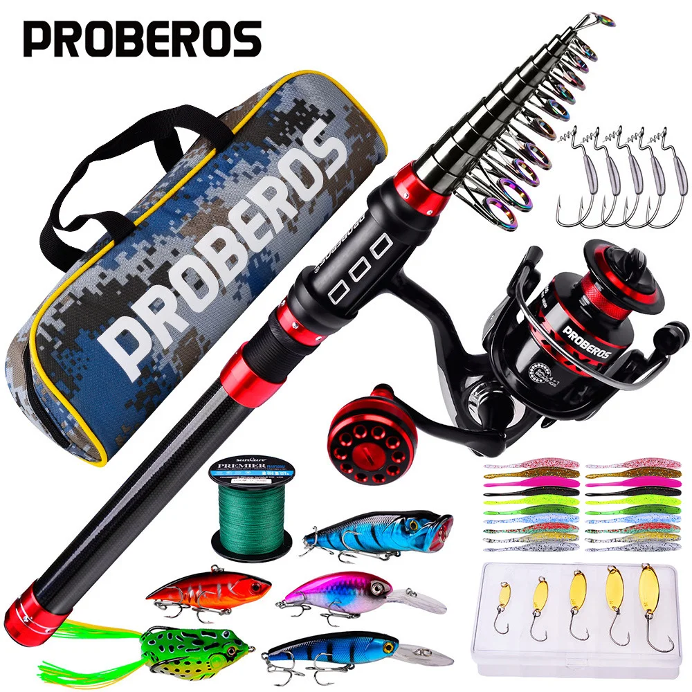 PROBEROS 1.8m-3.6m Telescopic Fishing Rod +Spinning Reel Combos