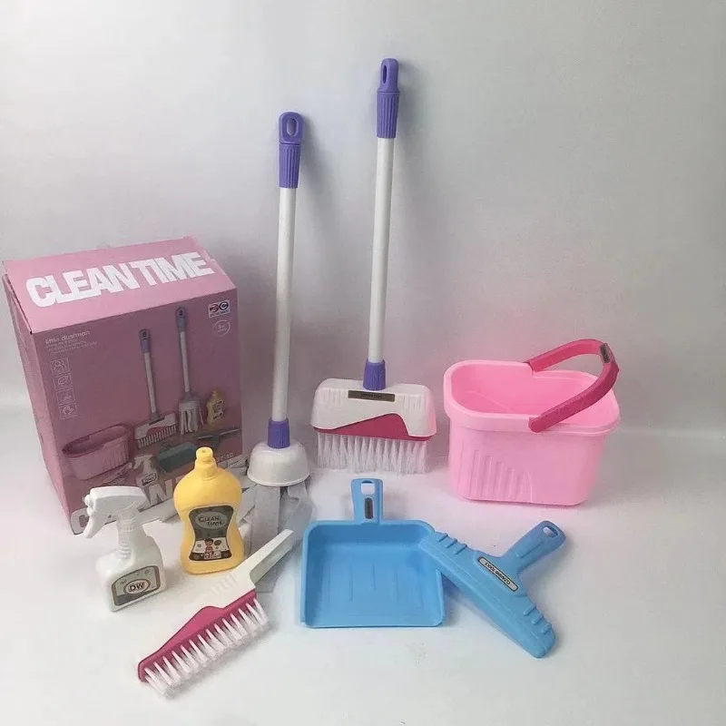 Kids Cleaning Set Housework Supplies Kit with Dustpan Broom Bucket Mop Cleaning Set Play House Toys for Boys & Girls 8PCS/Set