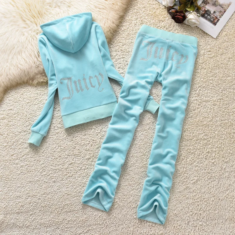 Juicy Tracksuit Women Velvet Zipper Sweatshirt Sewing Suit Velou 2022 ...