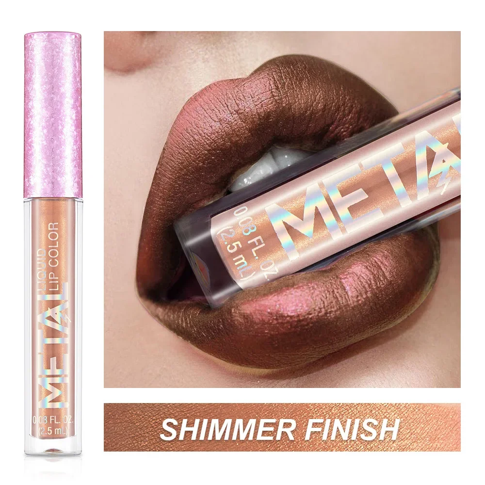 Metallic Liquid Lipstick Lip Gloss Non-sticky Cup Longlasting Waterproof Pearlescent Makeups 12 ENGBO