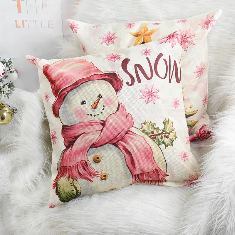 

45cm Christmas Cushion Cover Xmas Throw Pillow Covers Santa Snowman Pillowcase Home Christmas Decorations Navidad New Year Gifts