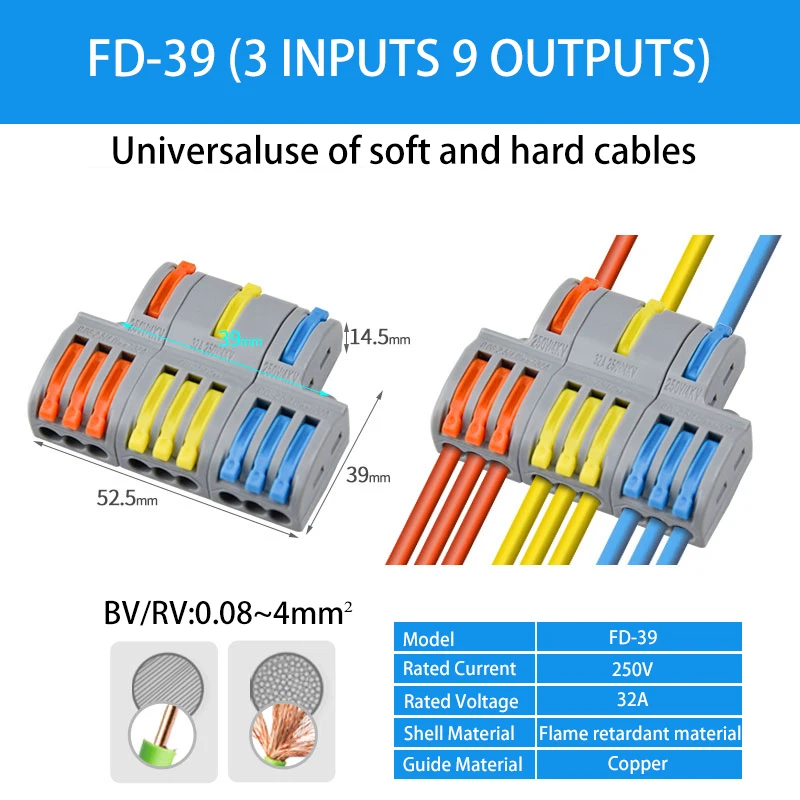 Conector, Conexão Elétrica Rápida, Shunt Fios Conectores, SPL-412, SPL-515