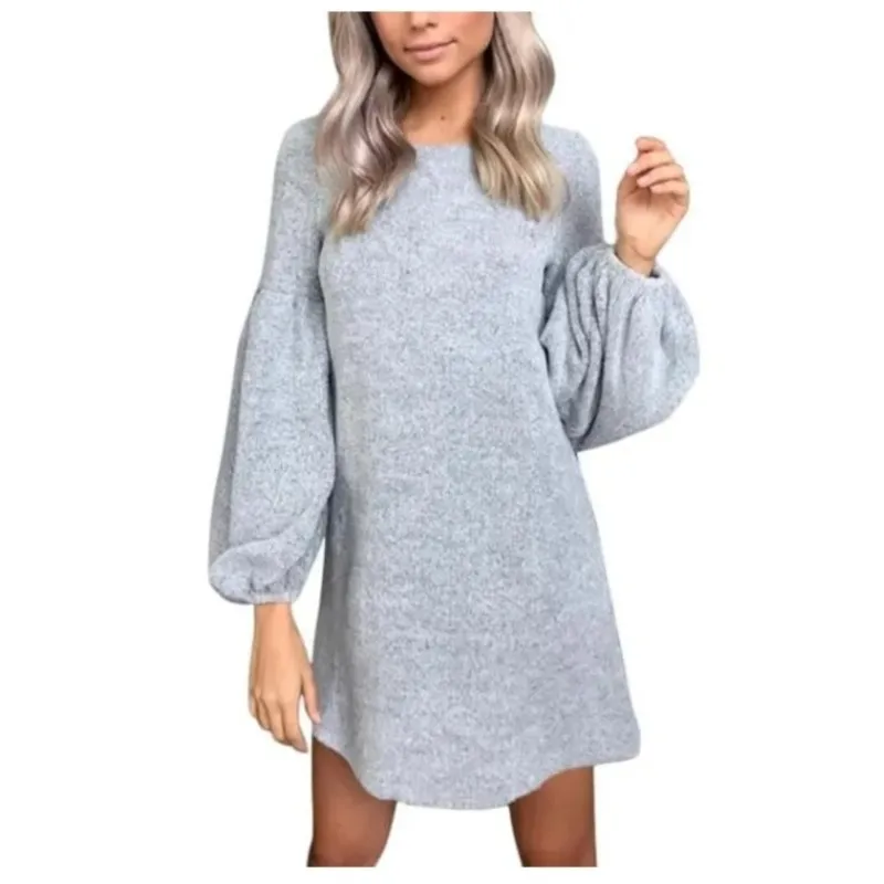 

Fashionable Solid Color Casual Lantern Sleeves Loose Fitting Autumn/winter Long Sleeved Short A-line Dress Women's Bottom Shirt