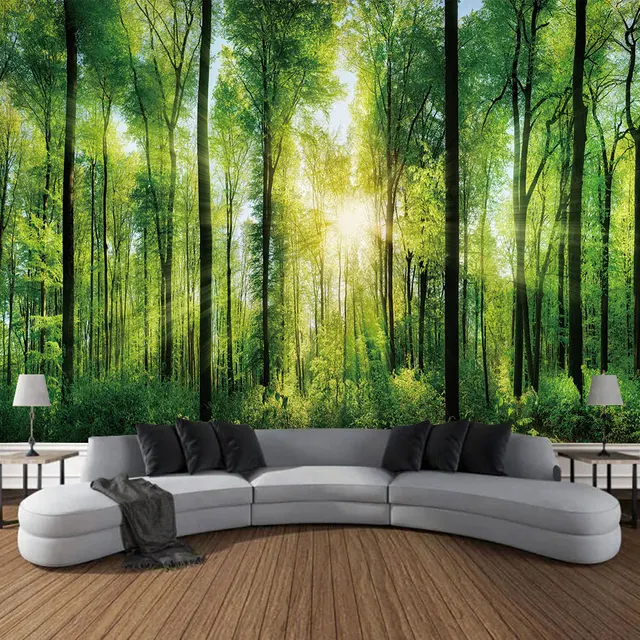 Belle forêt naturelle imprimée grande tapisserie murale pas cher Hippie tenture murale bohème tapisseries murales Mandala mur Art décor 3