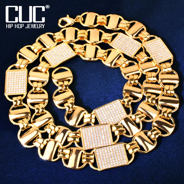 CUC 14mm Square Clustered Cuban Chain Necklace For Men Women HipHop Link Gold Color Iced Out Zirconia Fashion Rock Jewelry Gift 1