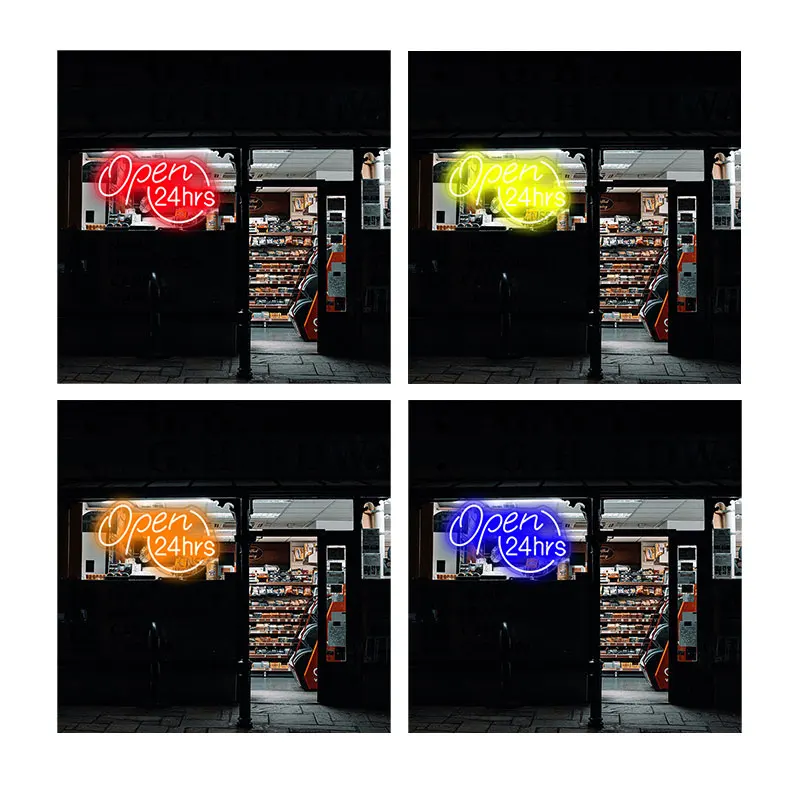 Open 24hrs Neon Light Led Sign Living Gaming Room Shop Bar Club Salon Restaurant Studio Design Open Neon Sign USB dsgntouch customized lash aftercare card printing high quality free design eyelash extension instruction card for beauty salon