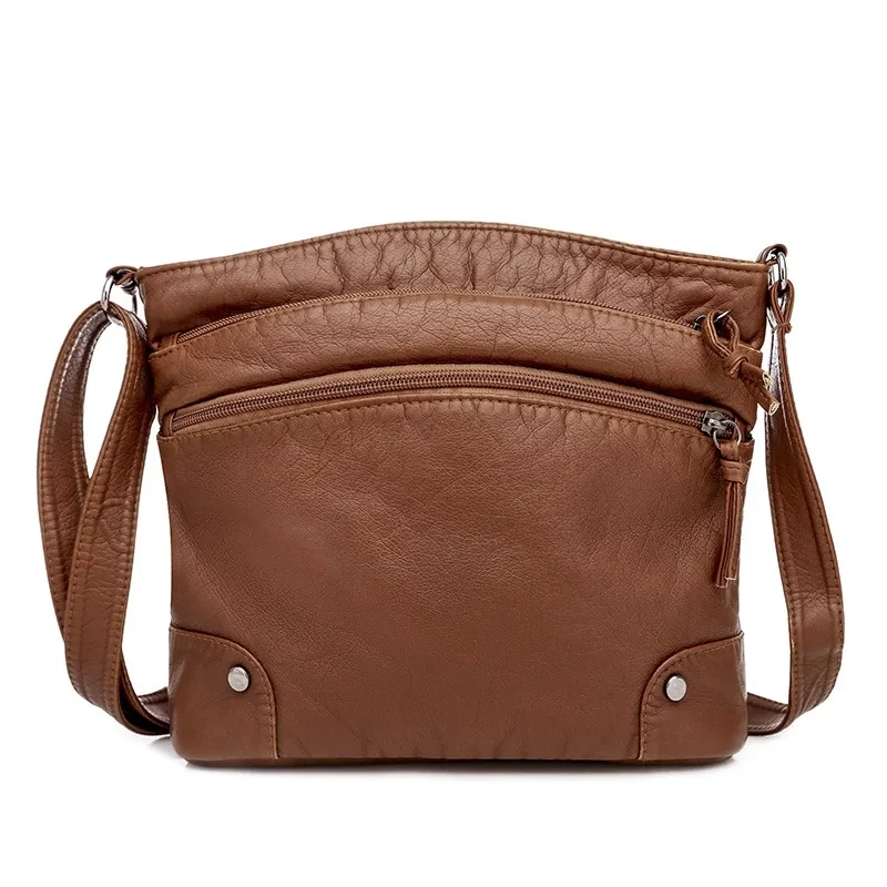 Weiche PU Leder Schulter Umhängetasche Frauen Retro Design Umhängetasche Casual Multi-reißverschluss Weibliche Täglichen Reise Handtasche Satchel