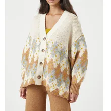 

Cardigan Sweater Women 2021 Autumn Geometric Print Fashion Casual V-Neck Long Sleeve Female Simple Knitted Outwear Cardigan