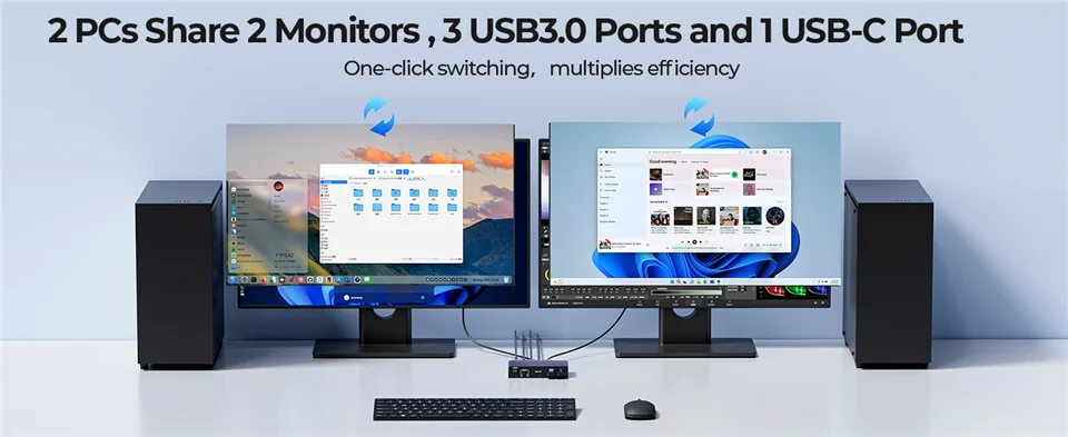 2K 240Hz HDMI KVM Switch 2 Monitors 2 PCs 4K 240Hz USB 3.0 8K Docking Station Sh